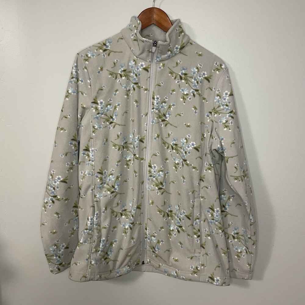 Lands' End Women's Blue Floral Oeko-Tex Fleece Pullover Size XL Zip
